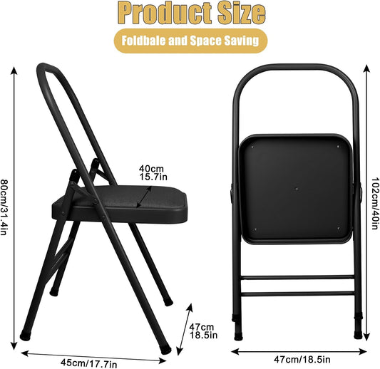 INNOLIFE Black Foldable Backless Yoga Auxiliary Chair for Abs & Core, Flexibility & Strength Training, and Back Pain Relief