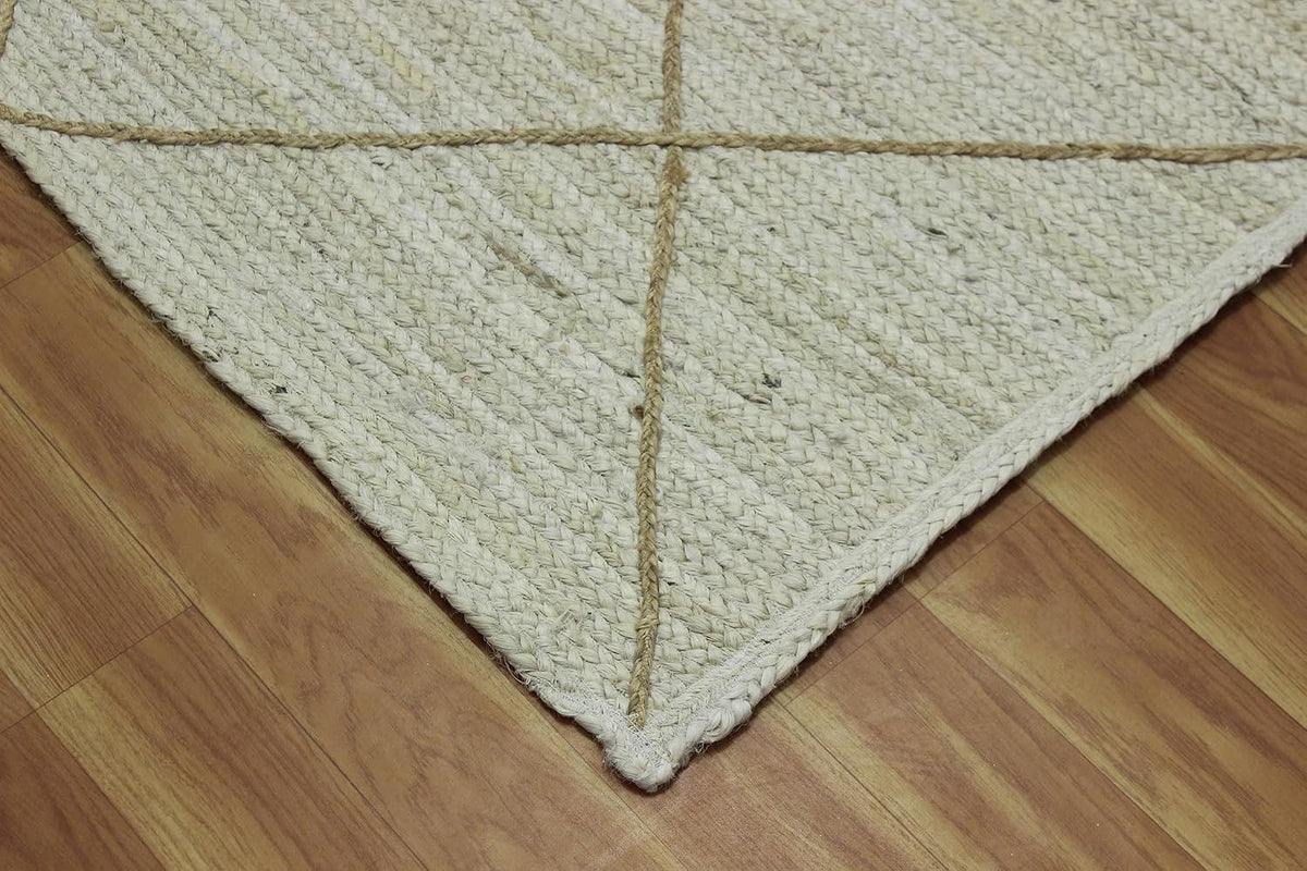Scalloped Edge Kilim Rug 3' Square Rug Beige & Multicolor Cape Cod Design Carpet Thick 0.27 inches Hand Braided Jute Flatweave Indoor Outdoor Use Rugs for Bedroom, Kitche, Yoga Mat
