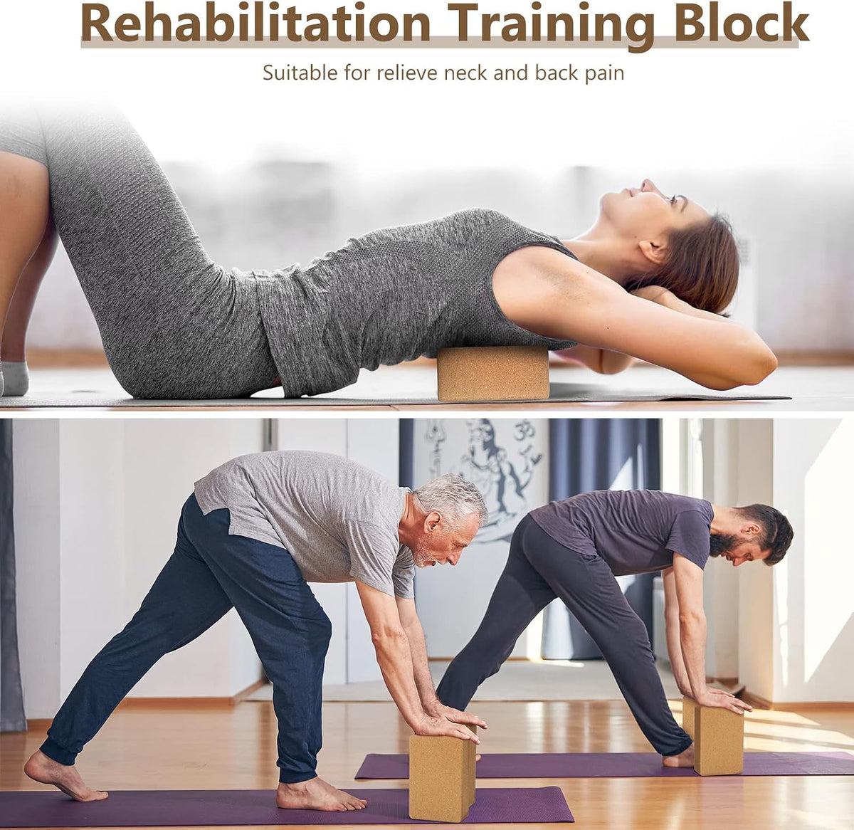 6 Pack Cork Yoga Blocks for Supportive Stretching, 9 x 6 x 3 Inches