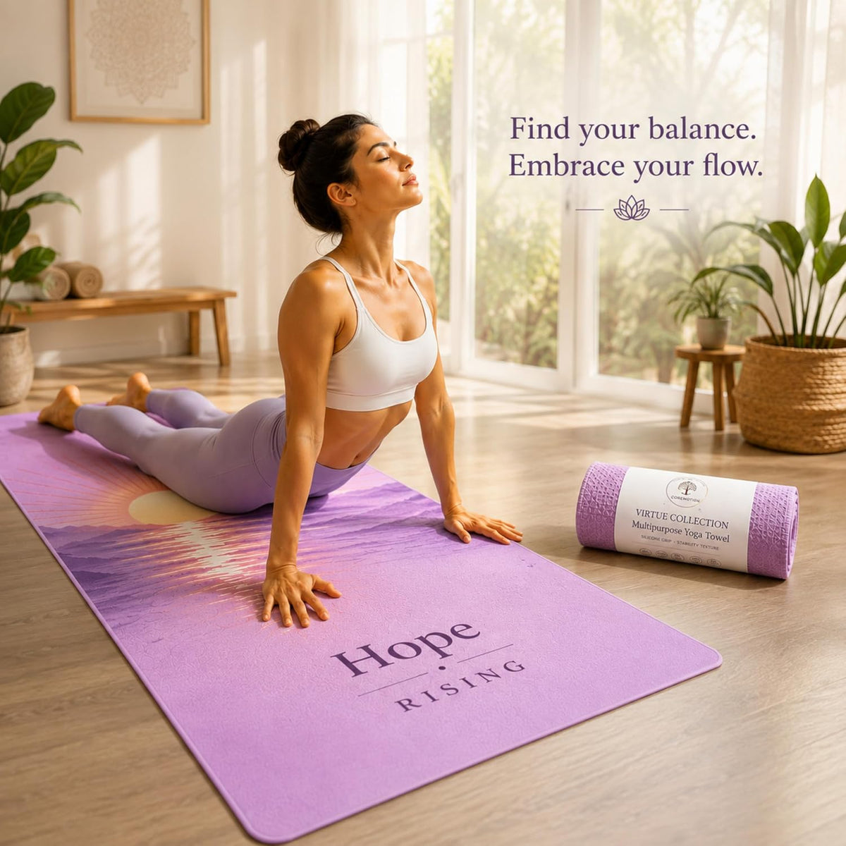 Non-Slip Hot Yoga Mat Towel 24" x 72", Waffle Microfiber, Super Absorbent, Quick-Dry, Silicone Grip Dots for Yoga, Pilates, Bikram, Gym, Travel, (Peace Within)
