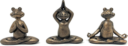 3" H Mini Yoga Frog Resin Statue Figurine Set of 3 Home Decorative Accent Décor