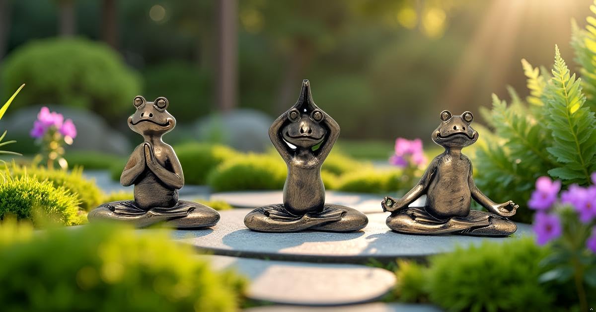 3" H Mini Yoga Frog Resin Statue Figurine Set of 3 Home Decorative Accent Décor