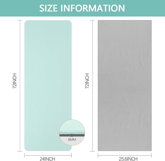 2 Pack Hot Yoga Mat Thick 12mm and Towel Non Slip 72" x 26.5" Extra Large Absorbent Microfiber with Nylon Strap for Pilates Exercise Fitness Workout
