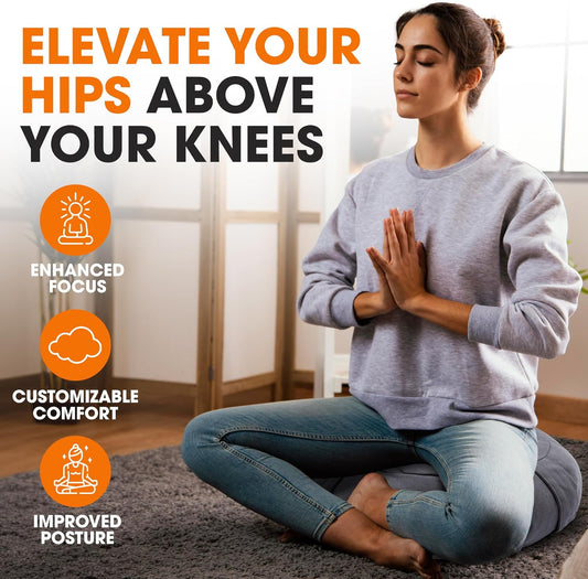 Meditation Cushion - Ergonomic Floor Pillow for Meditation, Yoga Pillow with Buckwheat Filling, Yoga Cushion for Sitting on Floor, Meditation Seat, Comfort & Posture Support