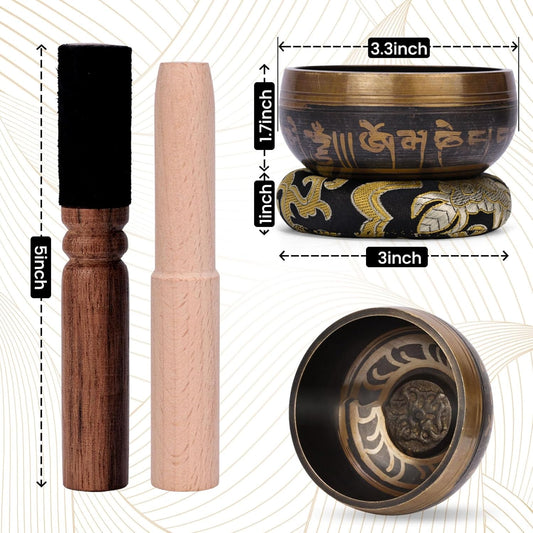 Handmade Tibetan Singing Bowl Set with Striker, Cushion & Pouch