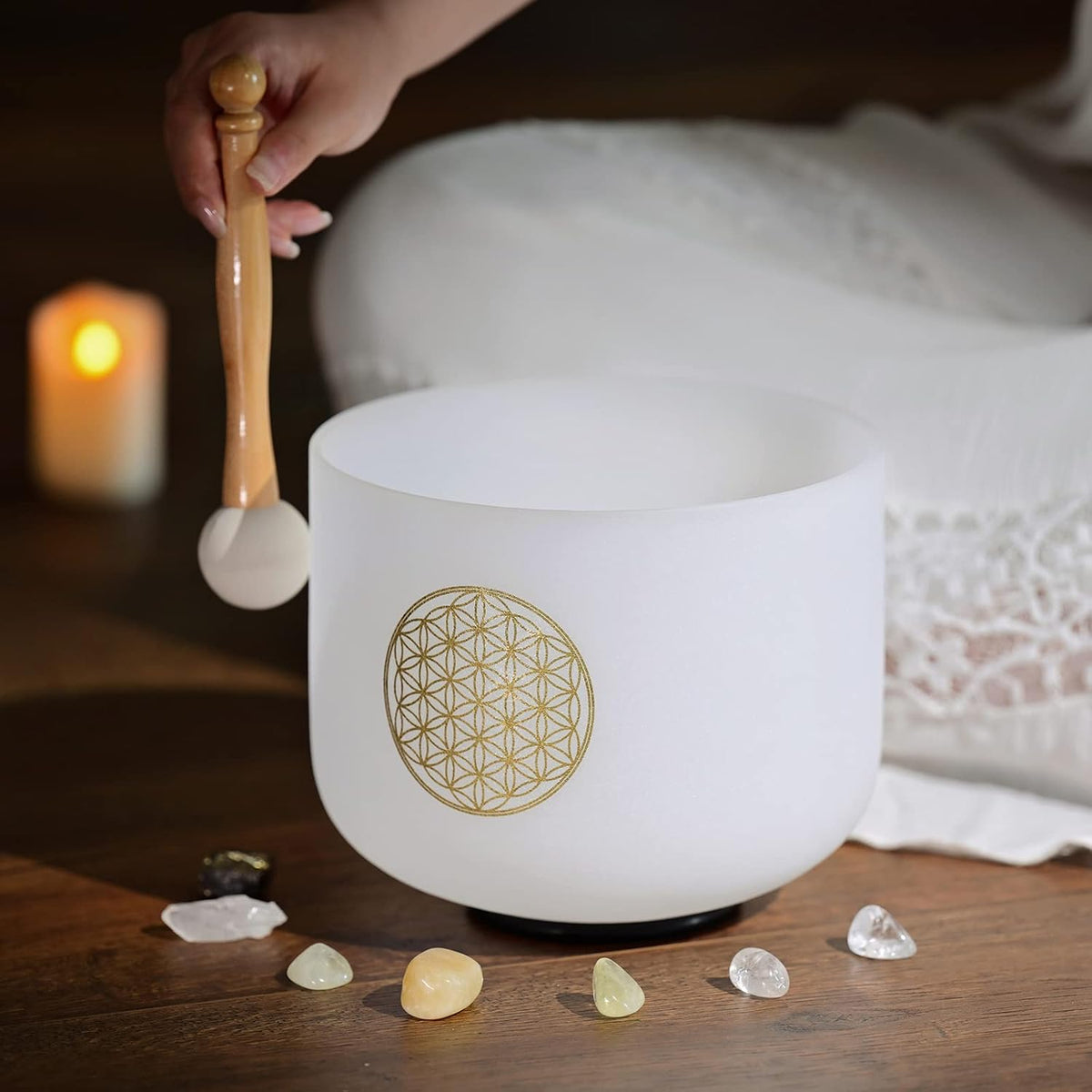 528HZ C Note 8 Inch Flower Of Life Crystal Singing Bowl