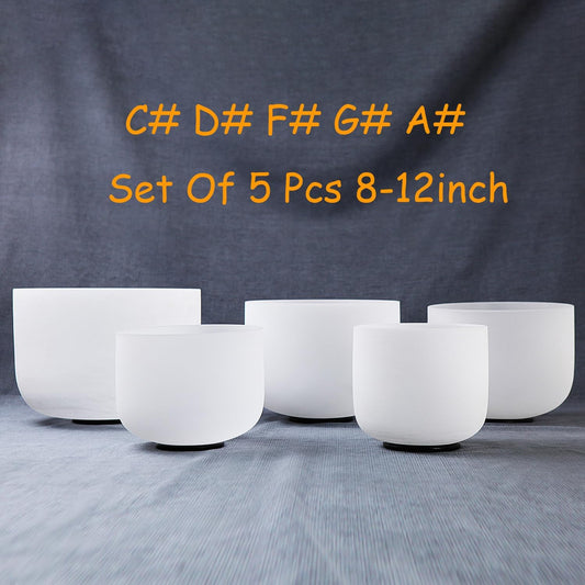 5Pcs Crystal Singing Bowl Set,432hz High Pitch C#D#F#G#A# 8-12 Inch