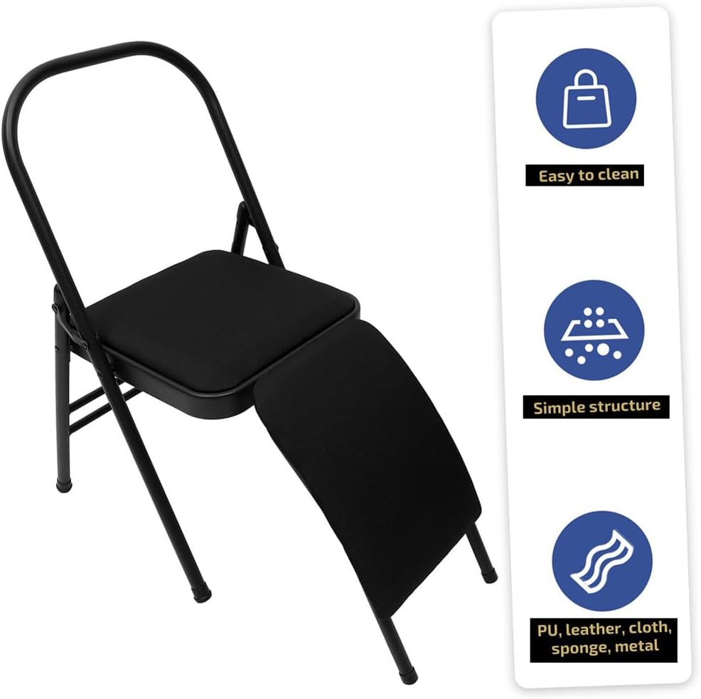 Yoga Assist Chair with Lumbar Support,Pilates Yoga Chair,Metal Folding Chair,Removable seat Cushion,Portable Inversion Chair,Backless Yoga Chair,Black