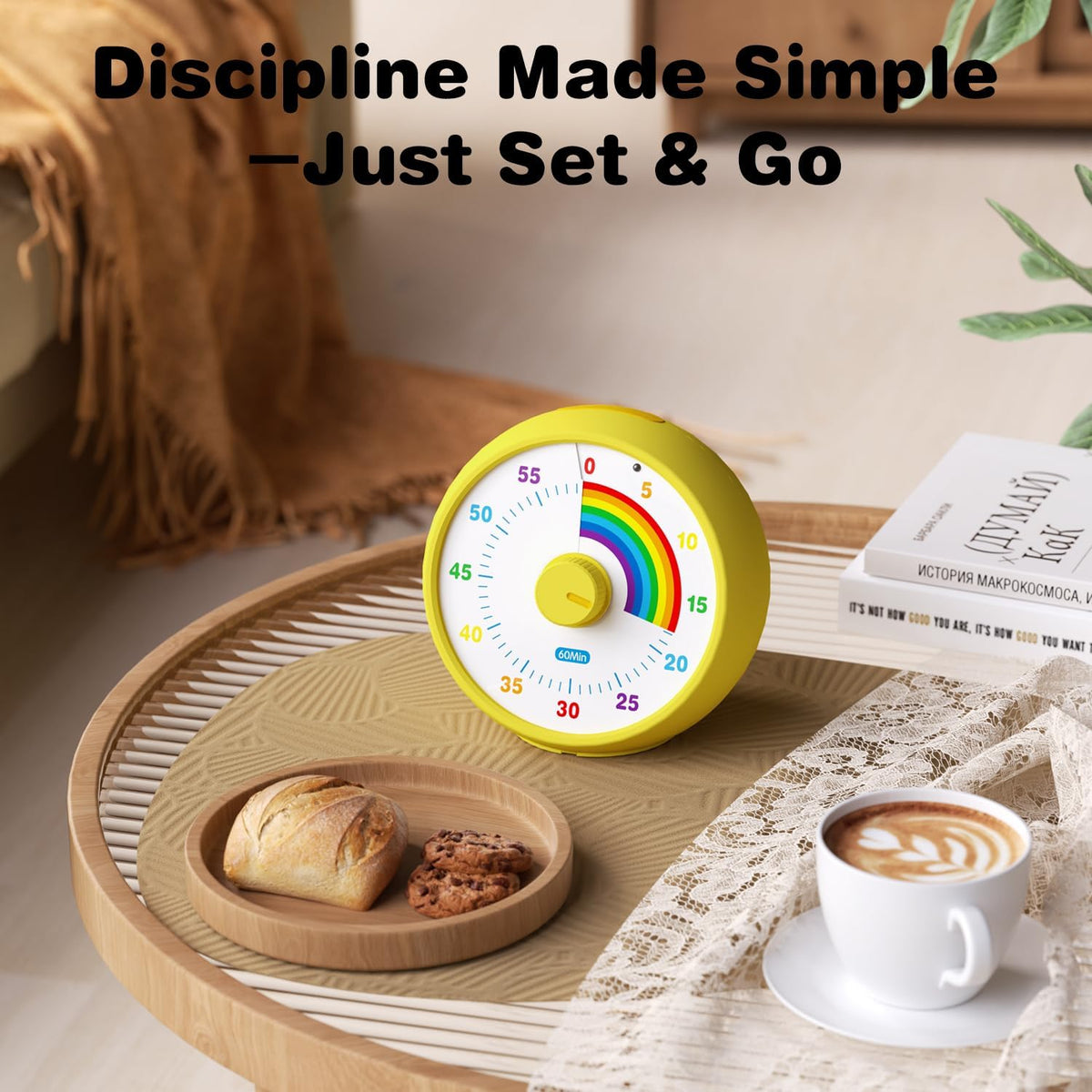 Visual Timer for Kids, 60-Minute Countdown Timer for Classroom Office Kitchen, Desk Timer Kids Time Management Tools with Silent Operation, Pomodoro Time Rainbow Pattern (Pink)