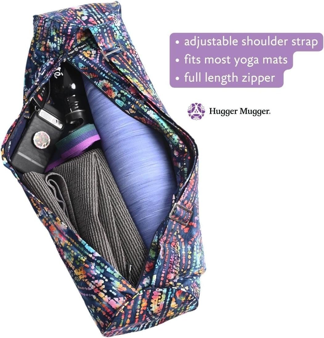 Batik Yoga Mat Bag - beautiful pattern, durable 100% cotton, full lining, adjustable strap, 2 extra zipper pockets
