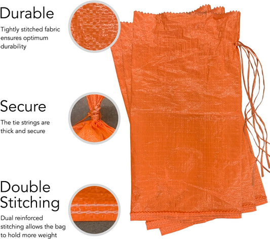 . 14" x 26" Poly Sandbags W/UV Protection & Built-in Ties - Flood Water Barrier - Tent Sandbags - Orange