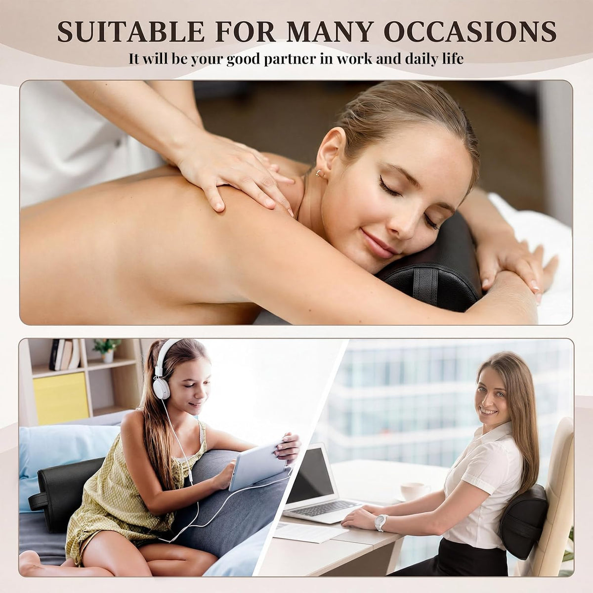 Half Round Massage Table Bolster Pillow Pad with Strap Handle, Semi-Round Bolster Pillow, 6"W x 3"H x 21"L Bolsters Support Pad for Massage Yoga Spa Neck Under Knee Ankles Pain Relief(4 Pcs)