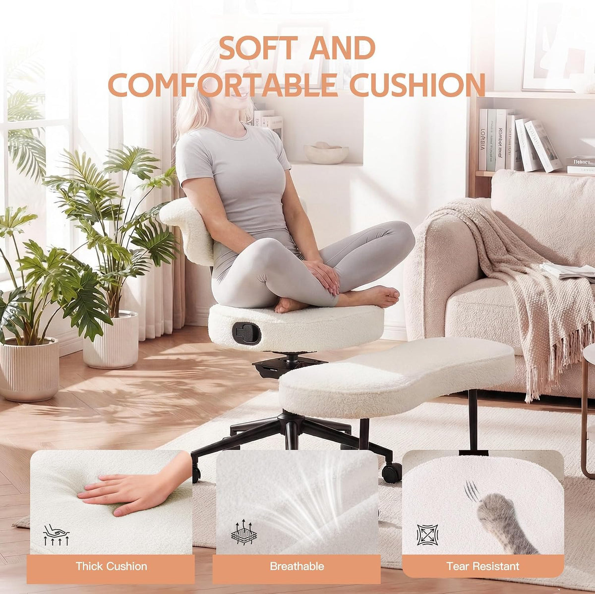 Cross Legged Chair – Ergonomic Swivel Seat with Lumbar Support & Wheels
