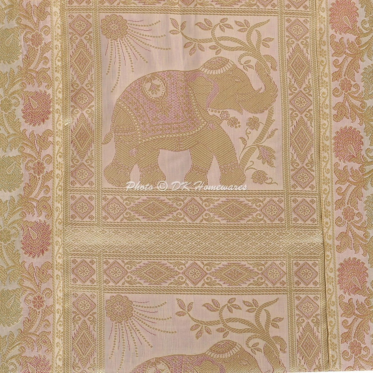 Indian Jacquard Brocade Silk Bolster Yoga Rectangular Pillowcase Cover Elephant White Tubular Home Decor Living Room Cylindrical Hotdog Traditional Throw Cushion Cover 76x38 cm - 1 Pc