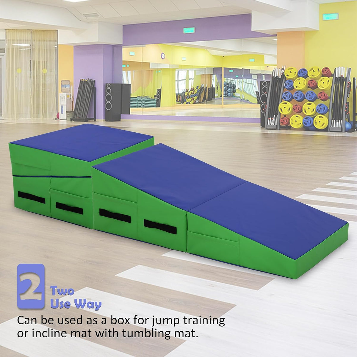 Incline Gymnastics Mat 48x24 Inch, Folding Cheese Wedge Tumbling Mat with Non-Slip PVC Surface & Handles, Portable Indoor/Outdoor Exercise Practice Mat for Kids Adults Home Gym Cheerleading Training