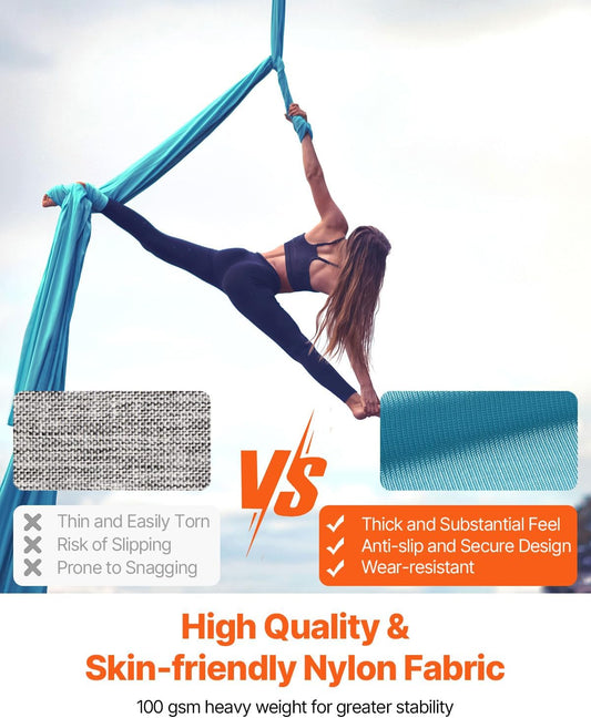 Aerial Silk & Yoga Swing, Aerial Yoga Hammock Kit with 100gsm Nylon Fabric, Full Rigging Hardware & Easy Set-up Guide, Antigravity Flying for All Levels Fitness Bodybuilding