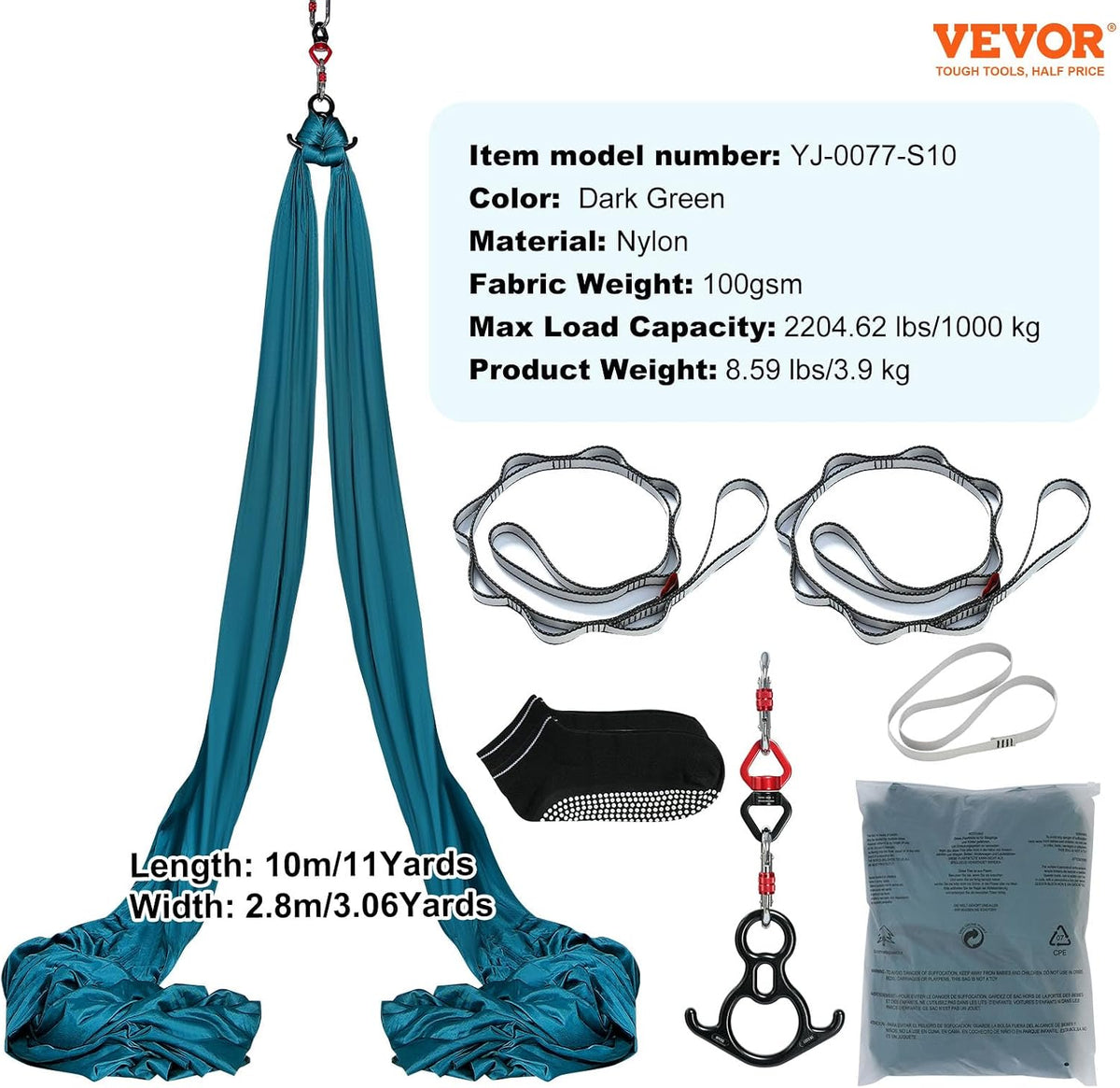 Aerial Silk & Yoga Swing, Aerial Yoga Hammock Kit with 100gsm Nylon Fabric, Full Rigging Hardware & Easy Set-up Guide, Antigravity Flying for All Levels Fitness Bodybuilding