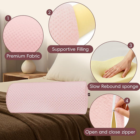 Half Moon Bolster Knee Pillow for Back Sleeping Memory Foam Leg Pillow for Ankle and Foot Comfort Under Knee Pillow for Side Sleepers Machine Washable Cover(17" x 7.5" x 4.3")