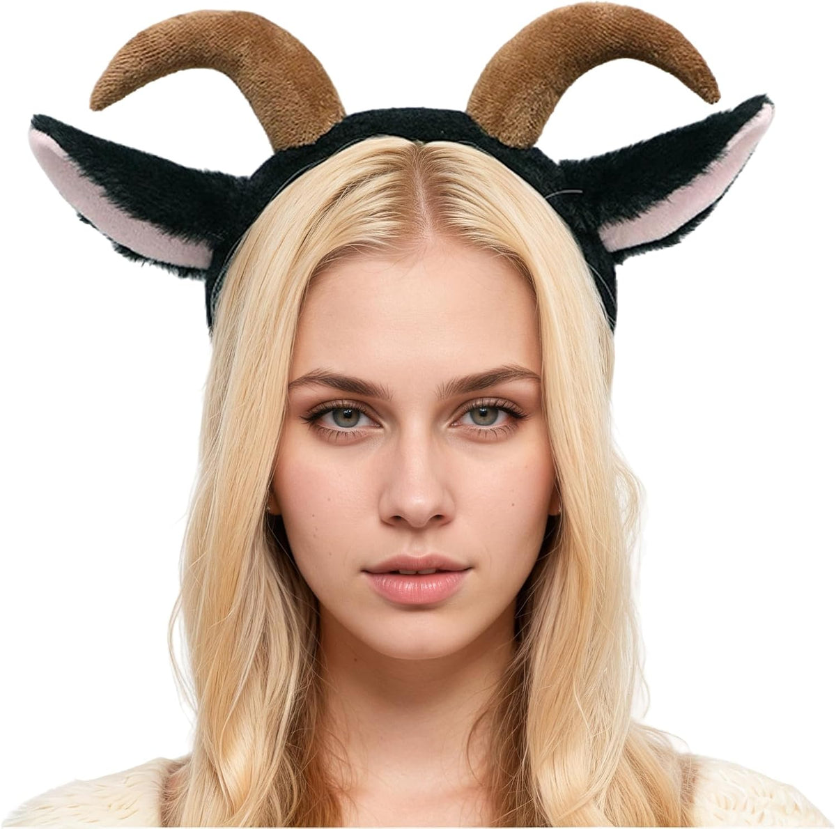 2 Pcs Womens Plush Animal Ears & Horns Headband Halloween Costume Hairbands Cartoon Headbands for Cosplay Makeup, Yoga