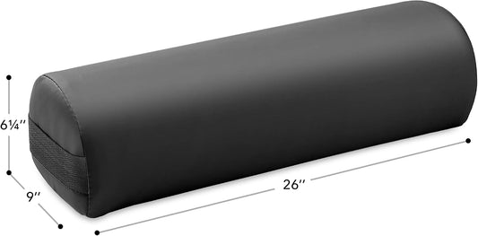 3/4 Jumbo Round Massage Table Bolster Pillow Pad - 26 x 9 x 6-1/4 Inch - Black