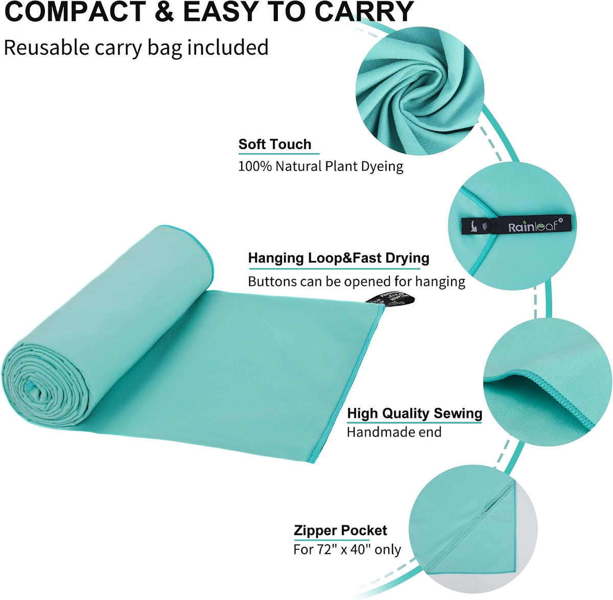 Microfiber Towel Quick Dry Camping & Travel & Gym Towel. Compact | Super Absorbent, Lightweight, Fast Drying. Suitable for Beach, Bath, Backpacking, Hiking, Swim.