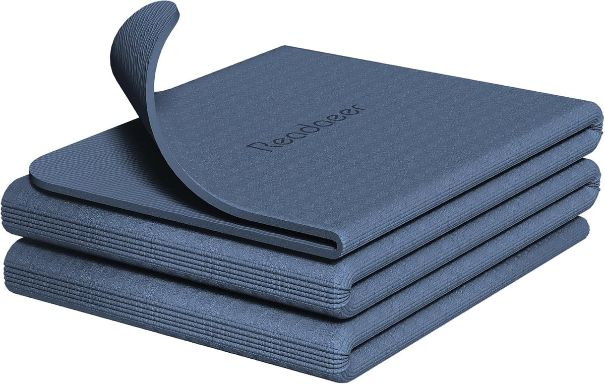 Foldable Yoga Mat for Travel Folding Yoga Mat 6mm Thick with Carrying Bag, Non-Slip TPE Exercise Pilates Mat for 72" L x 24" W x 0.24 Inch
