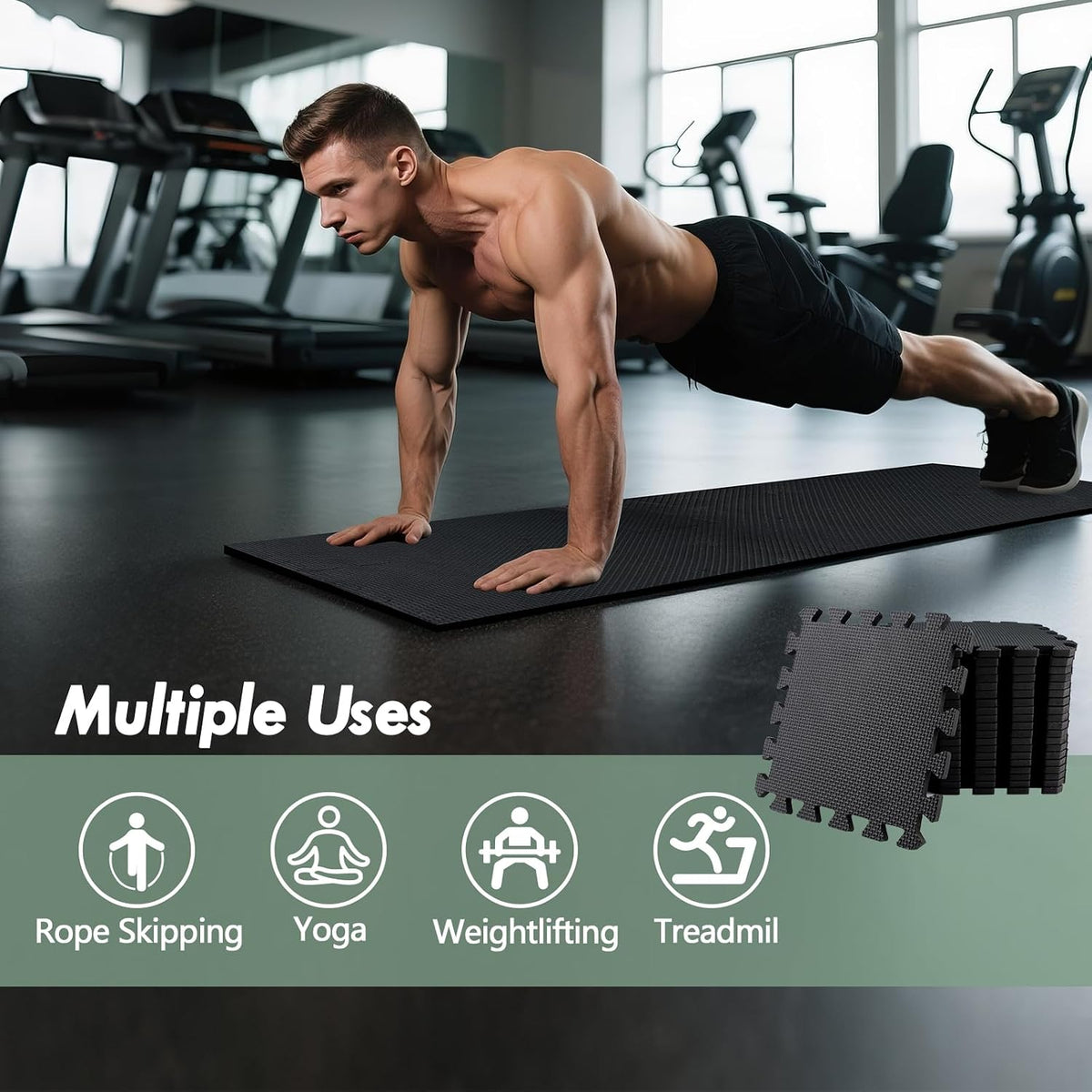 20 Sq Ft Gym Floor Mats, 0.5" Thick Interlocking Foam Tiles