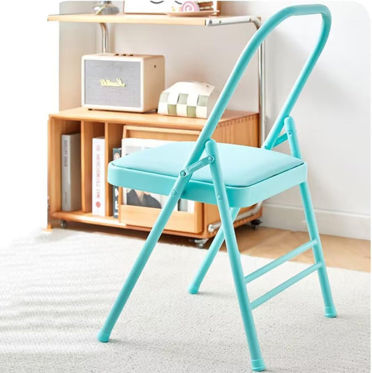 Yoga Auxiliary Chair,Metal Folding Chair,Flexibility and Strength Training and Back Pain Relieving,Foldable Balance Handstand Training Tool(Pink,Blue),Blue-41cm*45cm*82.5cm