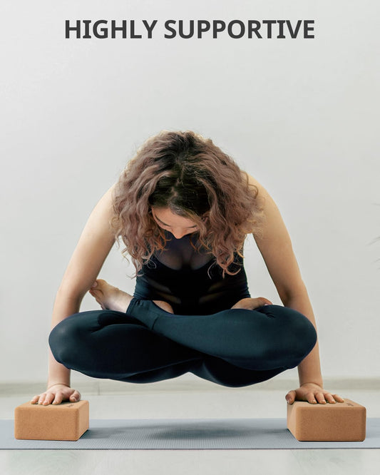 Cork Yoga Blocks, 2 Pack Yoga Blocks Natural Cork, High Density Yoga Block with Non Slip Surface, Eco-Friendly Yoga Accessories for Women, Ideal for Yoga, Pilates, Stretching