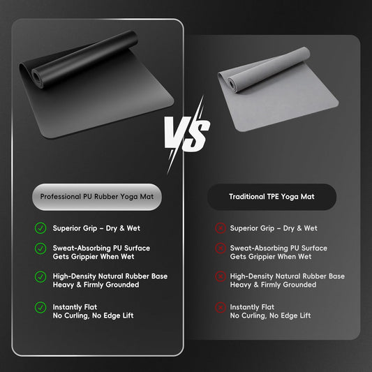 Professional PU & Natural Rubber Yoga Mat – Non Slip 5mm Thick Workout Mats for Women & Men, 72"x27" Wide Exercise Pad for Hot Yoga, Pilates, HIIT & Home Gym – Strap Included