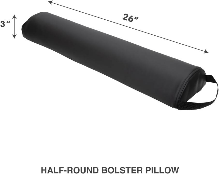 ForPro Premium Half-Round Bolster Pillow for Massage and Yoga, Oil and Stain-Resistant, 6”W x 3" H x 26”L, Black