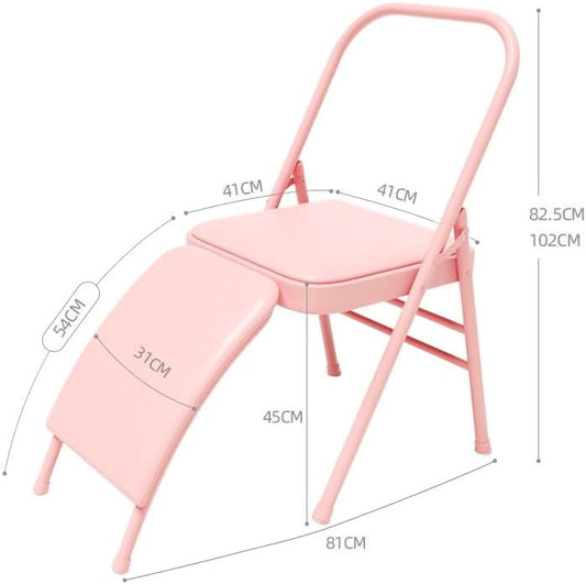 Yoga Auxiliary Chair with Lumbar Back Support,Metal Steel Frame, Backless Yoga Chair Prop,Foldable Portable Yoga Chair with PU Leather/Cotton Linen,Gray