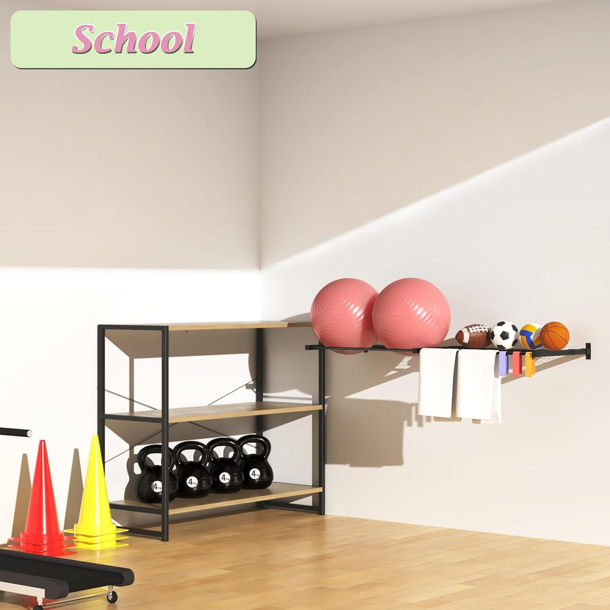 Yoga Ball Holder - Extra Large Wall Rack for Gym Garage Storage, Suitable for Stability/Theraband/Exercise/Barre Balls and Yoga Block
