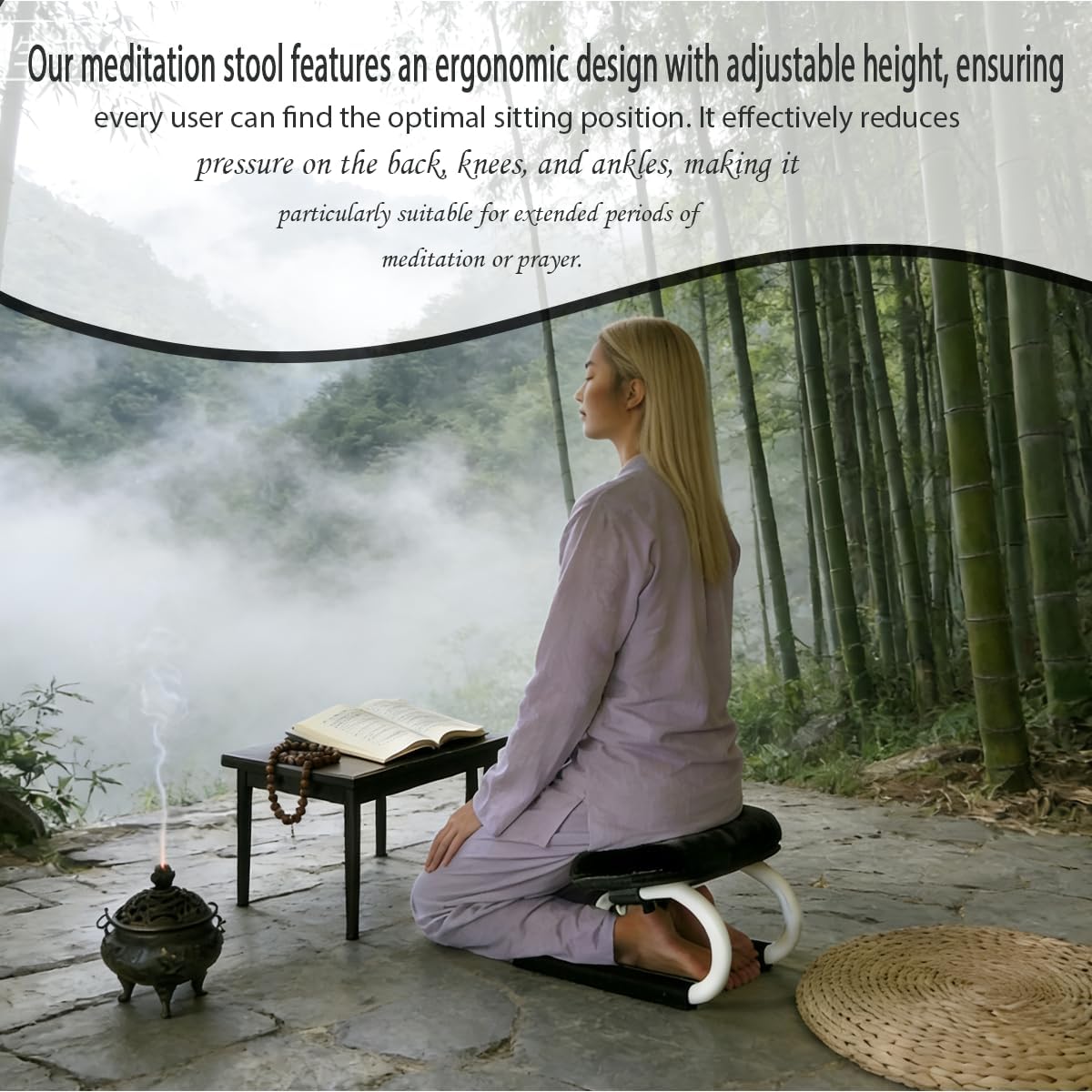 Meditation Bench,Adjustable Metal Kneeling Chair,Non-Slip Meditation Chair with Cushion,Ergonomic Meditation Chairs or Yoga Stool, Seiza Chairs for meditations, Home Studios, Yoga Rooms.