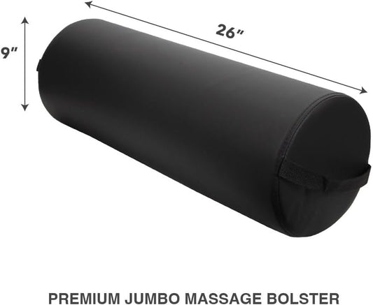 ForPro Jumbo Full Round Massage Table Bolster Pillow, 26" L x 9" R, Black
