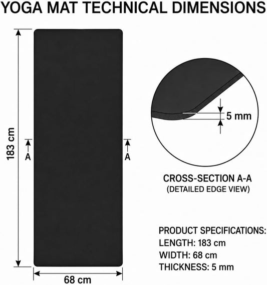 Grip Yoga Mat 5mm Non-Slip PU Natural Rubber Surface, Premium Fitness Mat for Hot Yoga, Pilates, for Women and Men