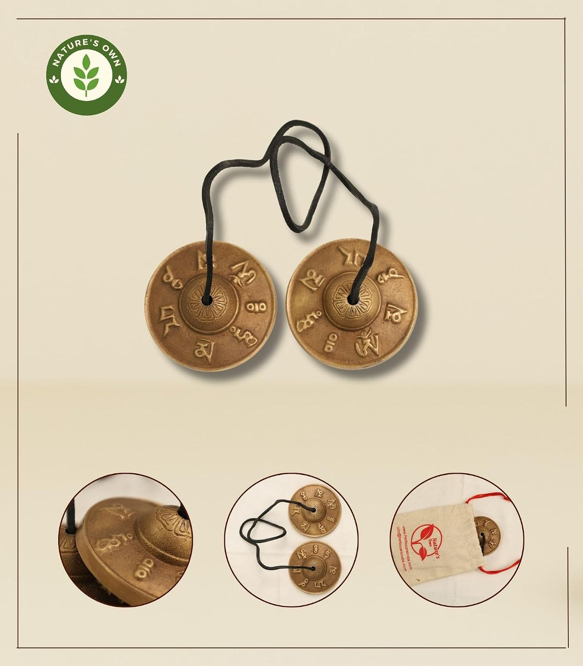 Tibetan Tingsha Bells Cymbals Meditation Chime Bells, 6.3 cm Percussion Instrument, with Cloth Bag, Embossed 8 Lucky Symbols, Ideal for Yoga, Mindfulness, Spiritual Healing, and Sound Therapy
