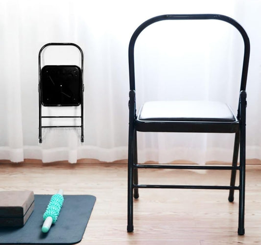 Yoga Chairs for Adults Folding Chairs with Comfortable Padded Yoga Auxiliary Chair Black/Brown Foldable Balance Chair(Black)