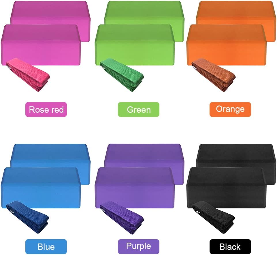 2 Piece Eva Yoga Block 1 Piece Cotton Yoga Strap Stable Block Yoga Strap Set for Yoga Pilates Meditation