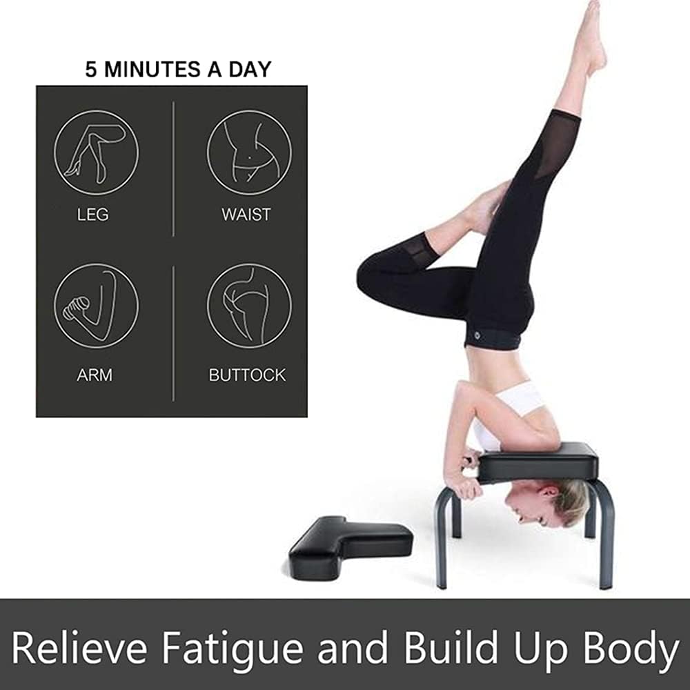 Yoga Headstand Bench, Multifunctional Yoga Inversion Stool, Wood Frame and PU Pads, Upside Down Chair for Balance Training Core Strength (Pure Pearl White)