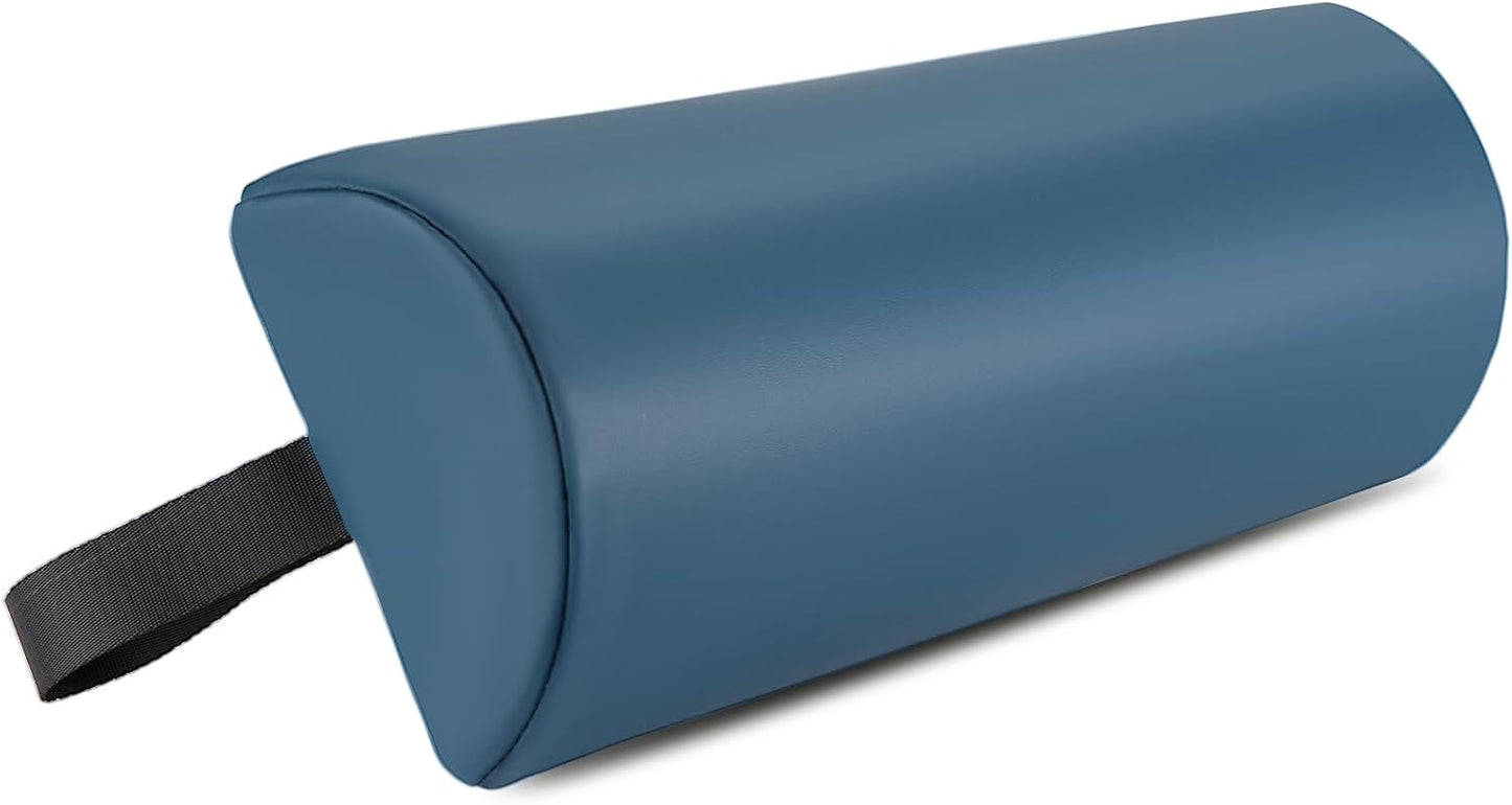 Half Round Massage Bolster for Neckrest, 17 x 6 x 4 in PU Leather Neck Pillow with Strap Handle, Comfortable Half Moon Bolster Pillow for Legs Under Knees Back Pain Relief Massage Table Bolsters, Blue
