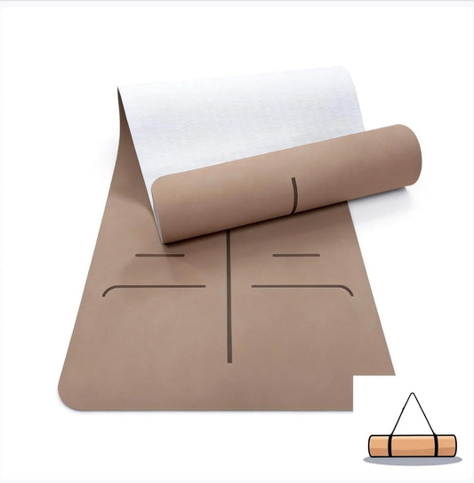 Cork Yoga Mat 6mm Extra Thick TPE Non-Slip Workout Mat with Alignment Lines for Hot Yoga and Home Gym