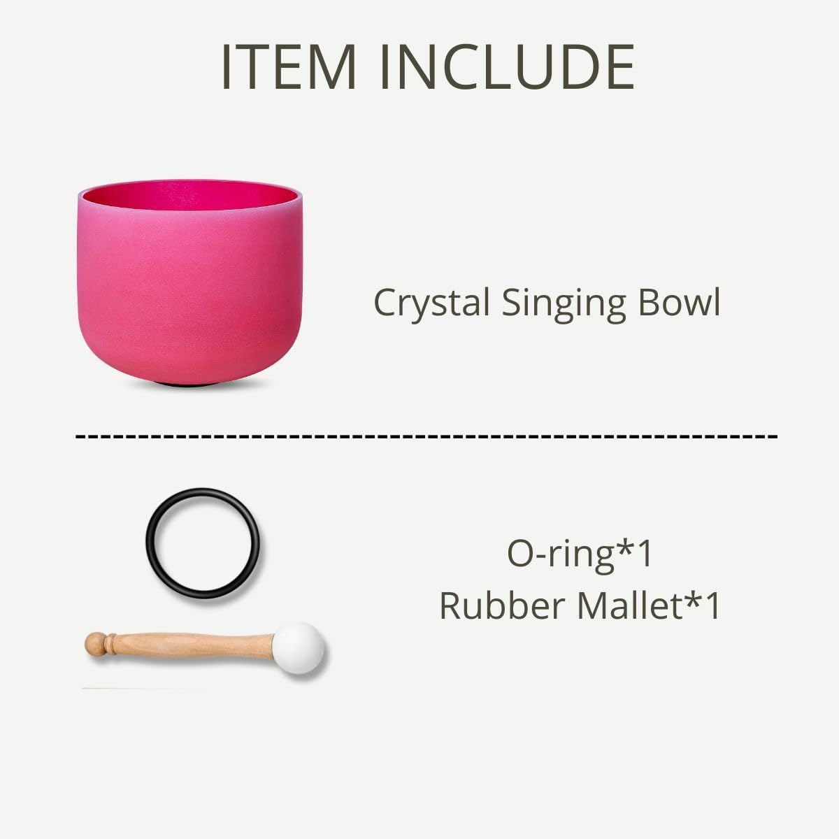 8 inch White C Note Root Chakra Quartz Crystal Singing Bowl, for Healing Mindfulness Meditation Yoga Sound Baths, with Rubber Mallet O-ring