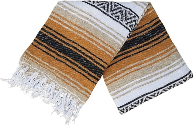 Open Road Goods Bulk Falsa Blankets - Handwoven Authentic Mexican Falsa - Great for Weddings, Yoga, Beach, Picnics, or Mexican Throw! (Tan, 7 Pack)
