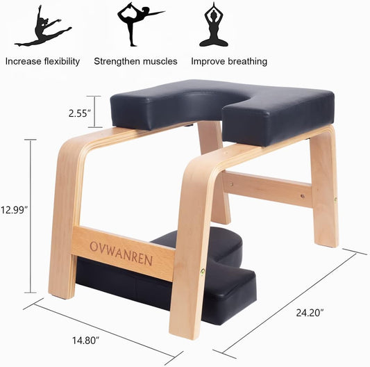 Yoga Headstand Bench- Stand Yoga Chair for Family, Gym - Wood and PU Pads - Relieve Fatigue and Build Up Body (Black)