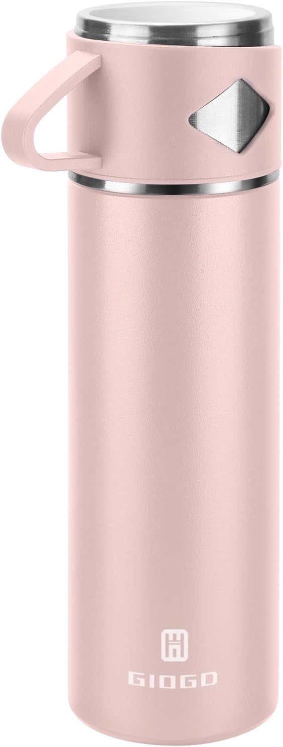 Stainless Steel Thermo 500ml/16.9oz Vacuum Insulated Bottle with Cup for Coffee Hot drink and Cold drink water flask.(Pink,Set)