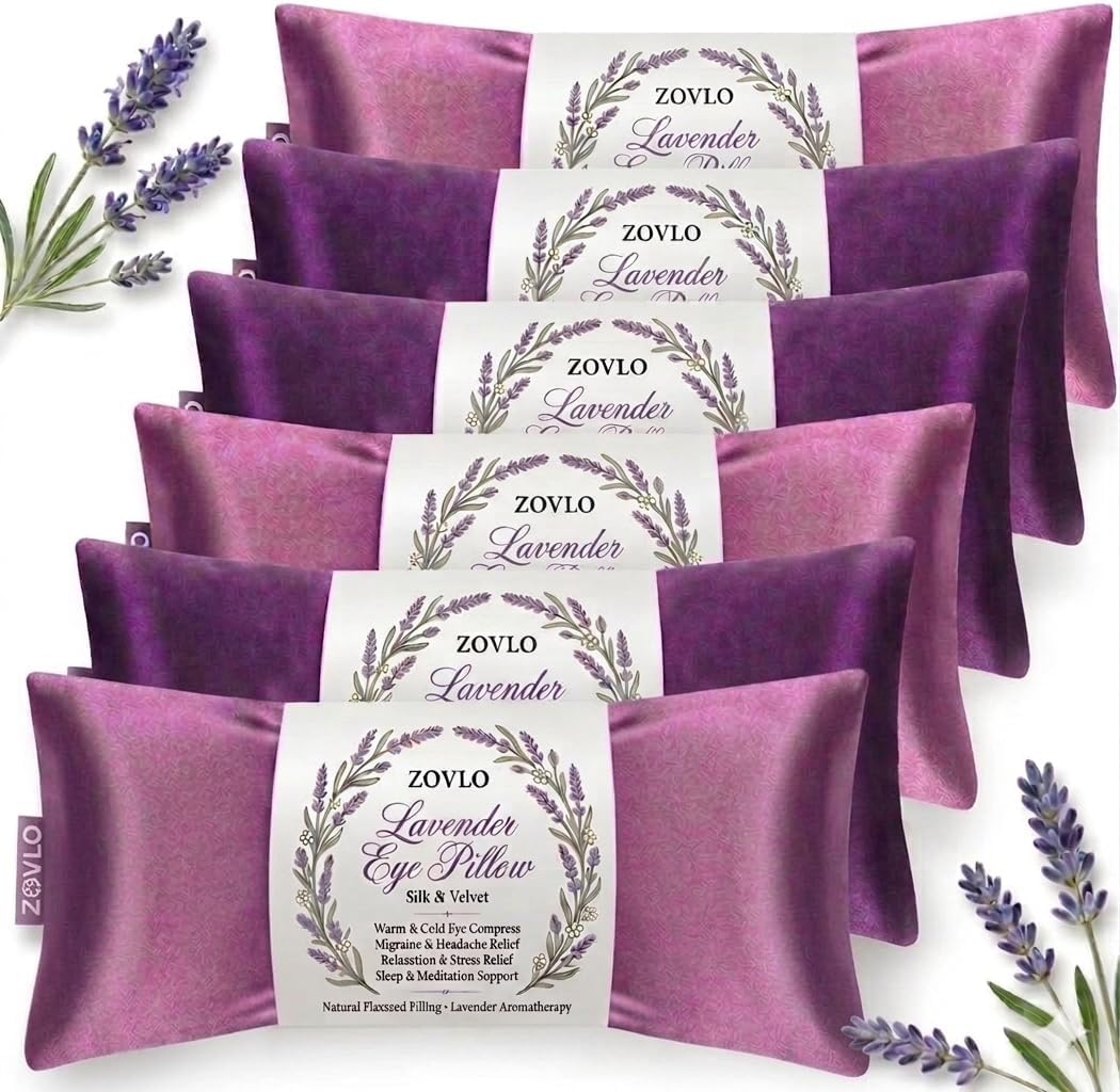Lavender Eye Pillow for Relaxation, Yoga, Sleeping, Weighted Eye Mask Heated for Headache, Sinus, Dry Eye Relief, Moist Heat Eyes Compress, Meditation Accessories with Aromatherapy, Pack of 4