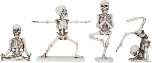 Yoga Pose Skeletons Ivory Tone 6 inch Resin Figurines Set of 4