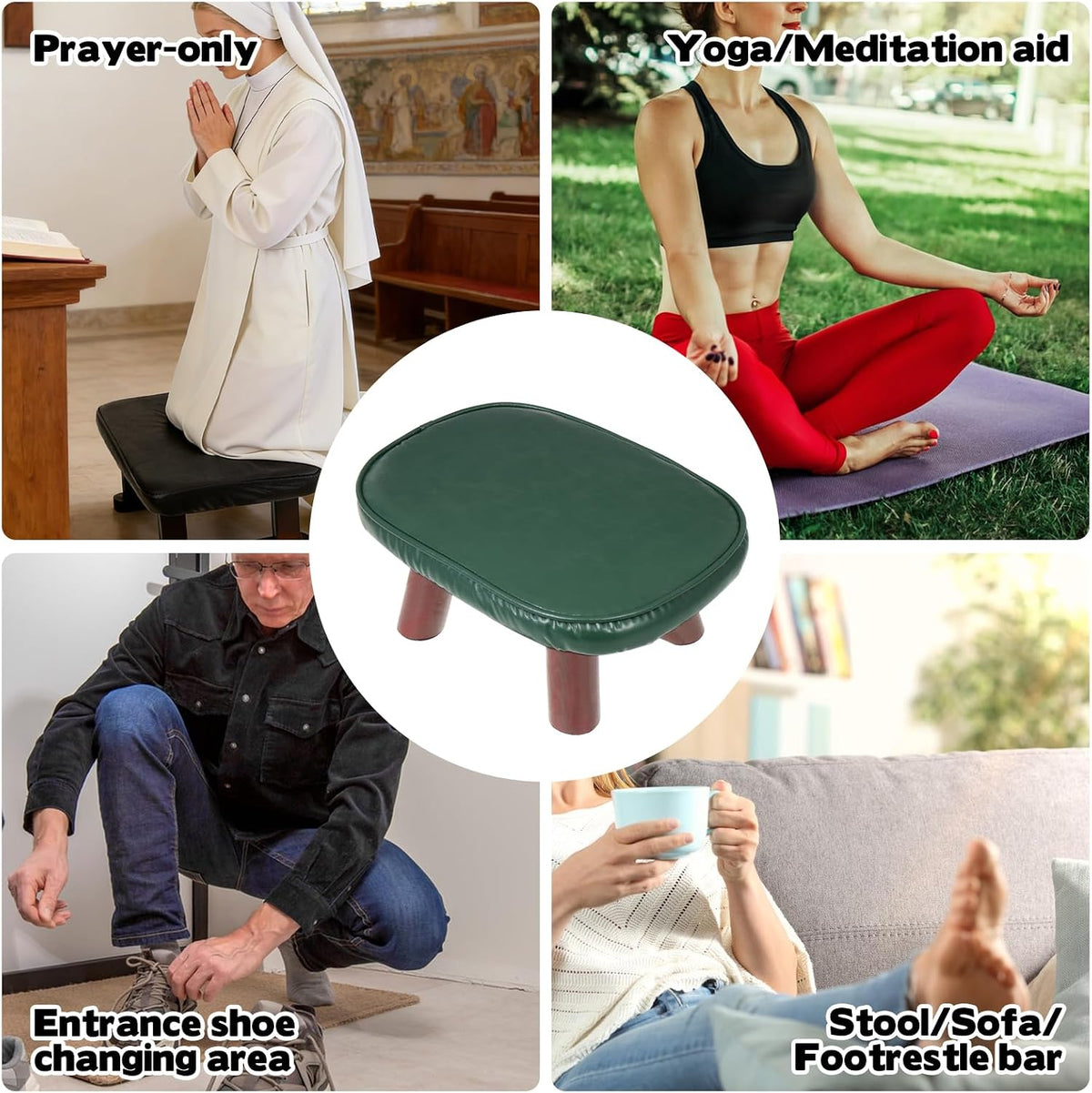 Prayer Kneeler with PU Leather Cushion, Wooden Prayer Bench with Solid Wood Legs, Thick Padded Kneeling Stool for Home Prayer & Meditation