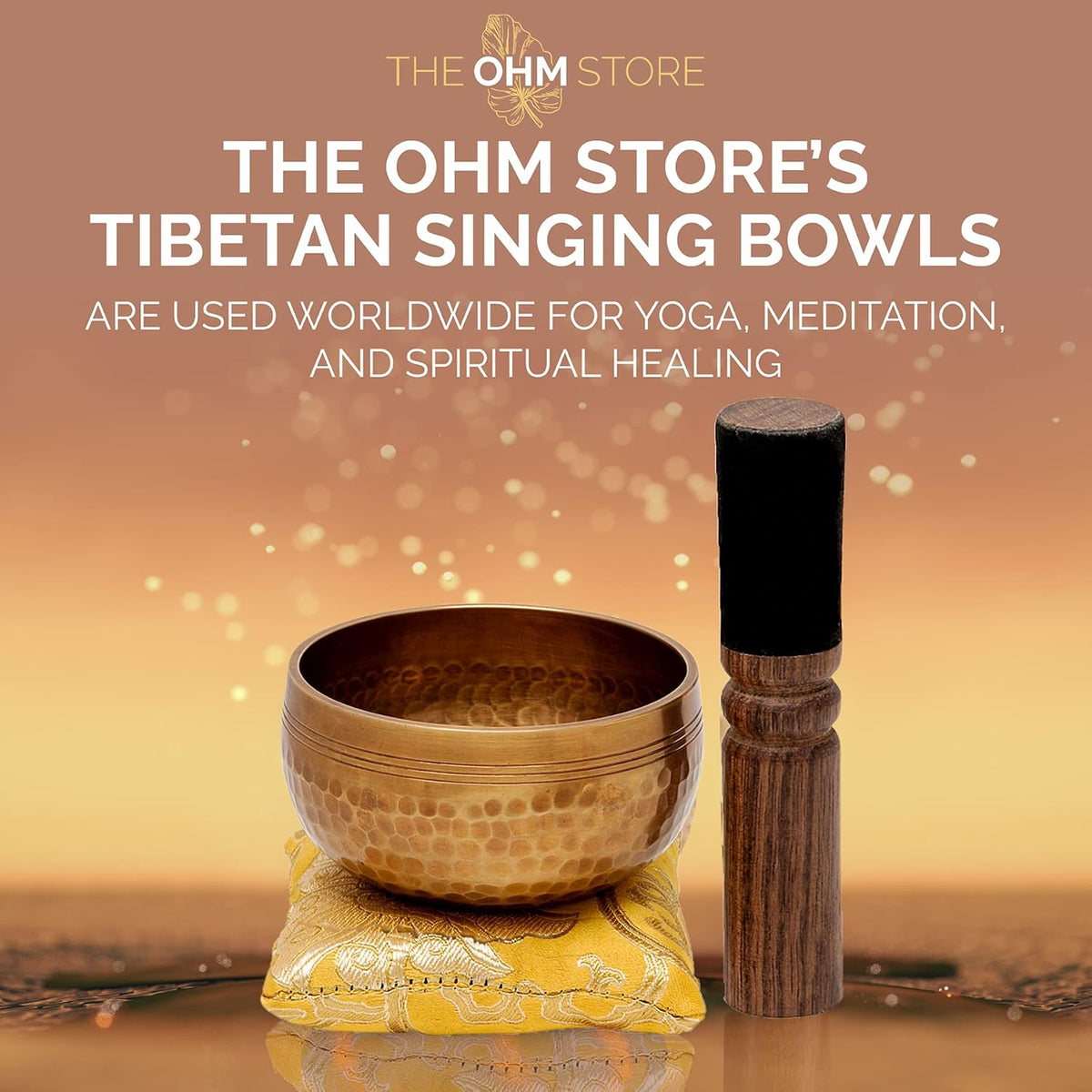 Tibetan Singing Bowl Set by Ohm Store — Hand Hammered Lingam Meditation Sound Bowl — Yoga, Chakra Balancing, Mindfulness, Stress and Anxiety Relief